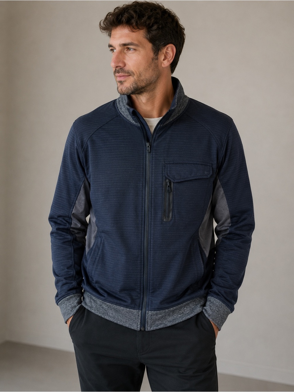 Lululemon Mens Tech Knit Vented Stretch Jacket Gray Full Zip Mesh Arm Pits Sz L
